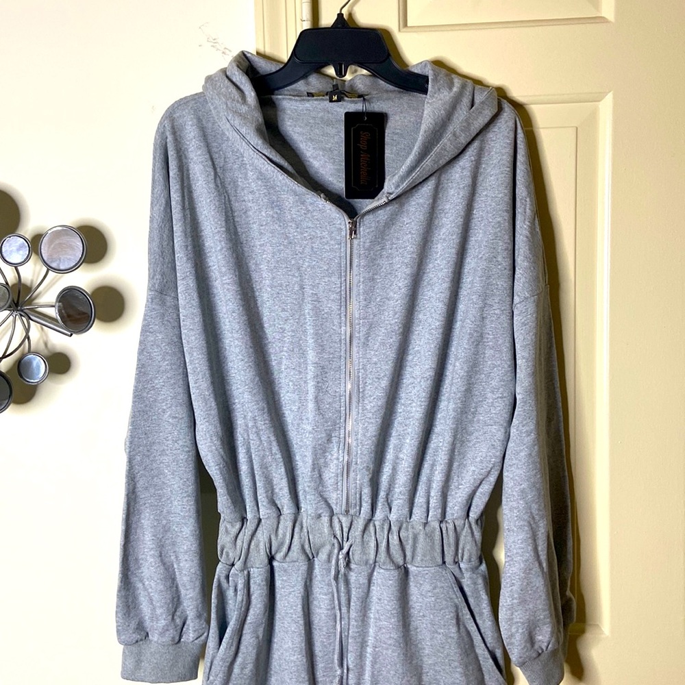 Sweat Hooded Wide Leg Front Jumpsuit